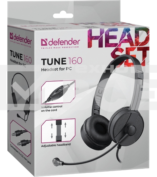 Гарнитура проводная Defender Tune 160 (черный, провод 1.8 м) (63164)