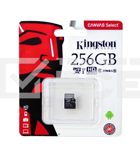 Флеш карта microSDHC 256GB microSDXC Class10 Kingston <SDCS2/256GBSP> UHS-I Canvas Select up to 100MB/s без адапт