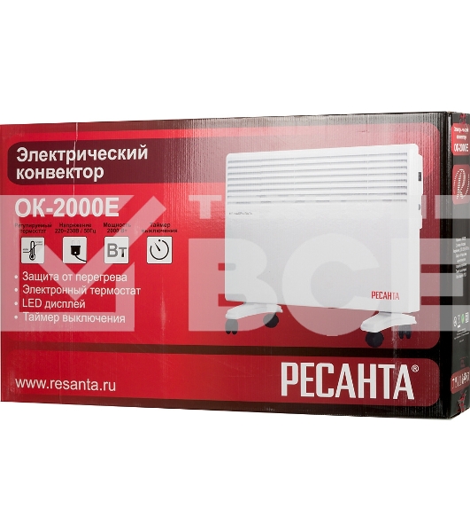 Конвектор Ресанта ОК-2000Е белый, 2000 Вт, 20 м2, термостат, дисплей