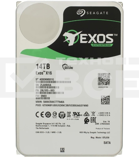 Жесткий диск SEAGATE SATA 14TB 7200RPM 6GB/S 256MB ST14000NM001G