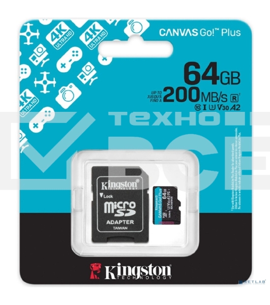 Флеш карта microSDXC 64Gb Kingston SDCG4/64Gb Canvas Go! Plus + adapter