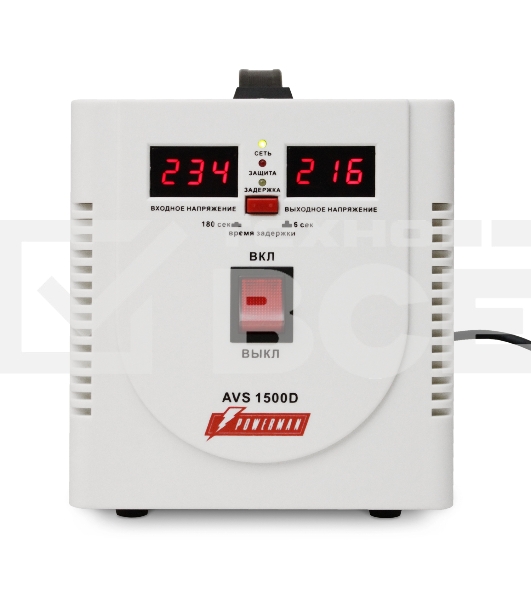 Стабилизатор напряжения Powerman AVS 1500D (1500ВА,12А,КПД 98%,циф. индикация вх./вых. напряж.)