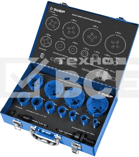 Набор коронок ЗУБР ЭКСПЕРТ 29531-H1Bi-metal глубина сверл.38мм d14/20/22/25/30/35/40/51/60/64/67мм