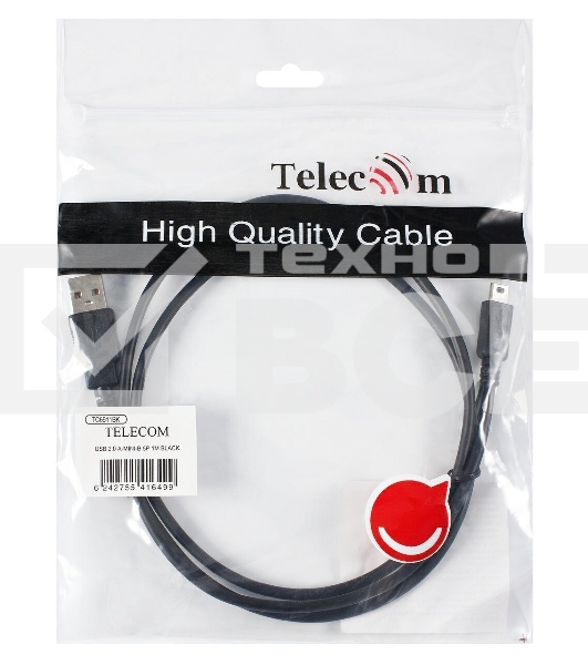 Кабель USB 2.0 A-->mini-B 5P (1м) черный TELECOM/VCOM <TC6911BK-1.0M>
