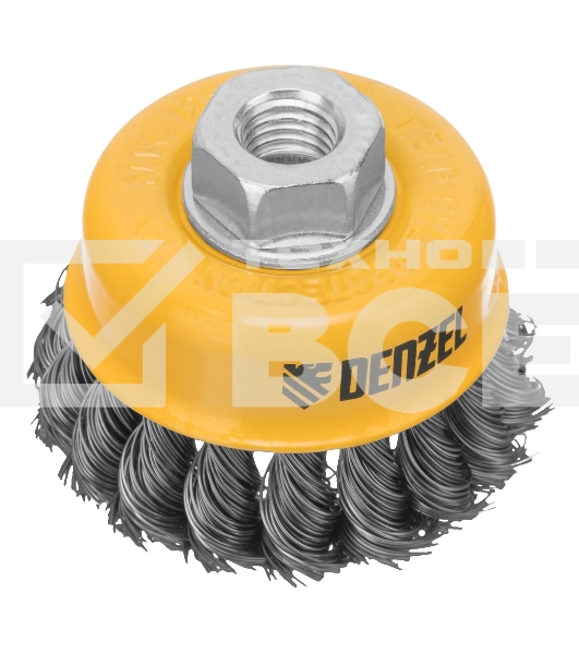 Щетка для УШМ Denzel 75 мм, М14, чашка, крученая нержавеющая проволока 0,5 мм