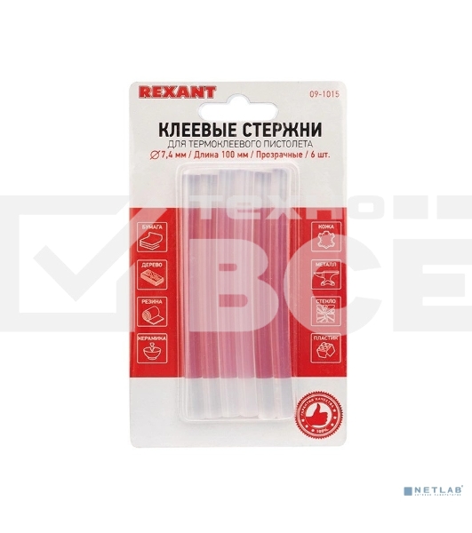 Клеевые стержни Rexant, Ø7 мм, 100 мм, прозрачные, 6 шт., блистер