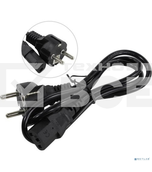 Кабель питания ExeGate Power PC-1P (Евровилка Schuko->С13) VDE-250V-3*0.5-CU, 6A, черный, 1.0м