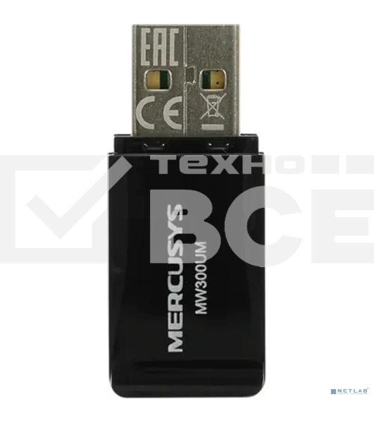 Сетевой адаптер USB2.0 адаптер Mercusys MW300UM, 300Мбит/с, компактный