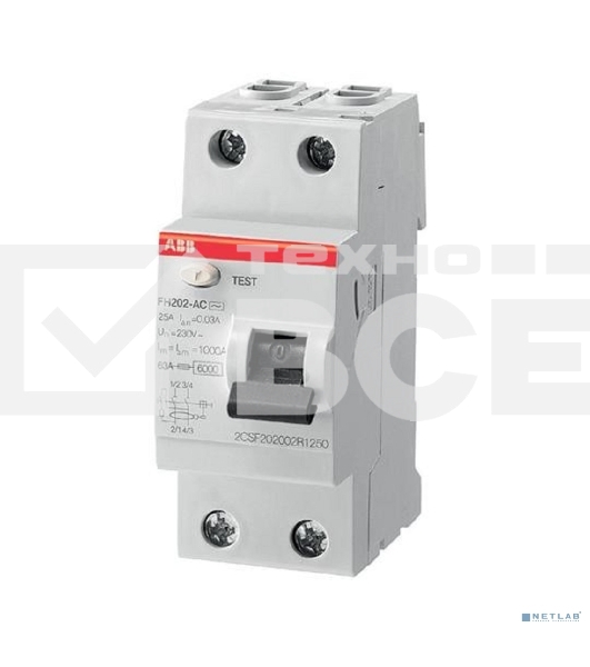 Выключатель автоматический дифференциального тока ABB 2CSF202004R1250 2мод. FH202 AC-25/0,03