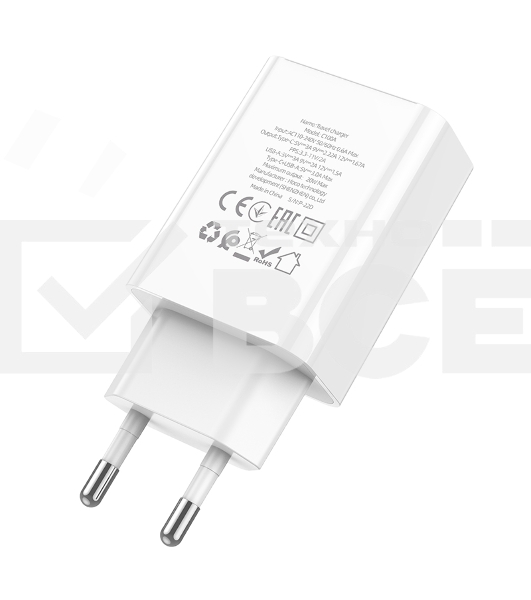Зарядное устройство с дисплеем Hoco 18Вт, 3А, QC3.0/PD, 1хUSB, 1хType-C, C100A, белый, коробка