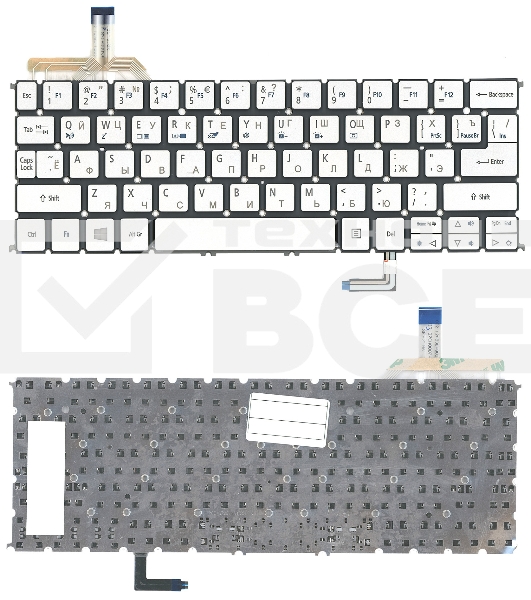 Клавиатура для ноутбука Acer Aspire S7-191 серебристая с подсветкой
