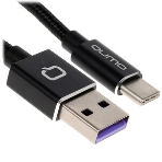 Кабель Qumo Type-С кабель, 1м, USB 2.0, 5В, 5А, 25Вт, тканевая оплетка, стальной коннектор, черный, фото3