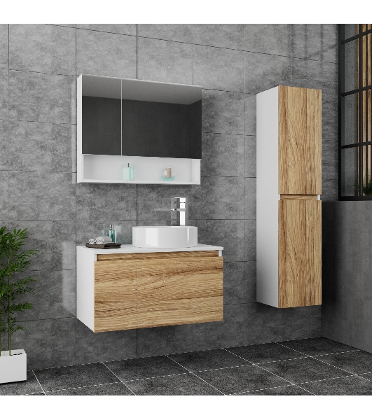 Комплект для ванной, 3 предмета (Тумба Bau Dream Blackwood 80, раковина BAU Nimb 50х36, смеситель для раковины высокий Hotel Still, нержавеющая сталь)