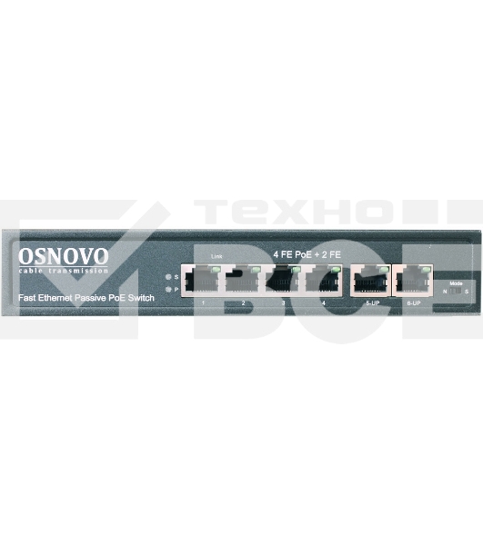 Коммутатор Osnovo SW-20600/A(80W) 6x100Mb 4PoE+ 80W неуправляемый