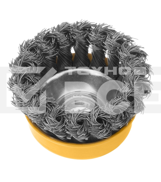 Щетка для УШМ Denzel 75 мм, М14, чашка, крученая нержавеющая проволока 0,5 мм