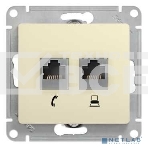 Механизм розетки комп. 2-м Glossa RJ45+RJ45 кат.5е беж. SchE GSL000285KK, фото2