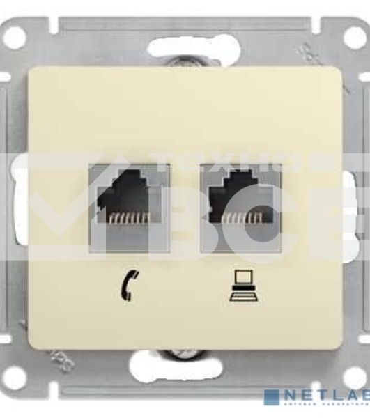 Механизм розетки комп. 2-м Glossa RJ45+RJ45 кат.5е беж. SchE GSL000285KK
