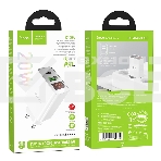 Зарядное устройство с дисплеем Hoco 18Вт, 3А, QC3.0/PD, 1хUSB, 1хType-C, C100A, белый, коробка, фото 1