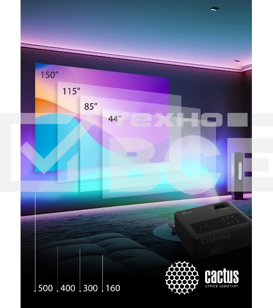 Проектор Cactus CS-PRM.01B.Full HD LCD 19000Lm LS 700Lm ANSI (1920x1080) 2500:1 ресурс лампы:50000часов 2xUSB typeA 2xHDMI 1.8кг