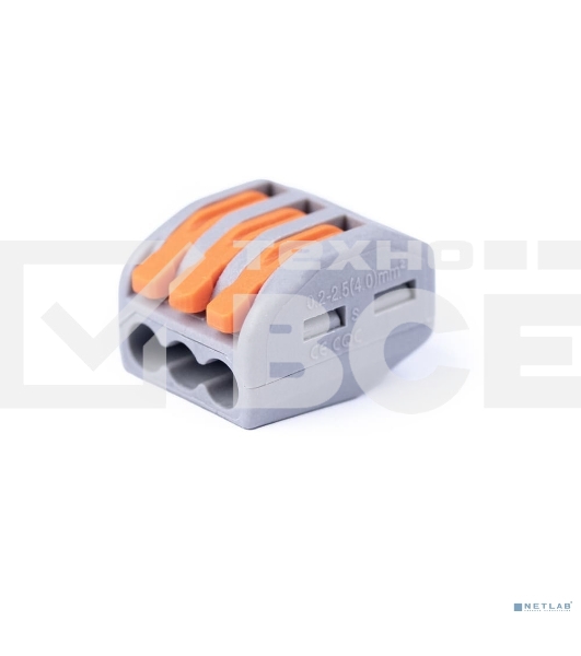 Клемма соединительная Cabeus PCT-213 универсальная 3-х проводная с рычагом 0,08-2,5/4,0 (10 шт) (WAGO 222-413)