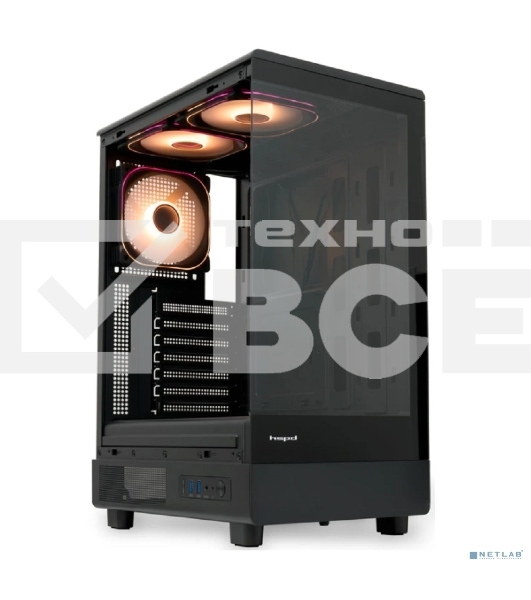 Компьютерный корпус HSPD F510, Panoramic Mid Tower, черный, TG, 0.5 SPCC, 3x120мм ARGb ATX, mATX, mITX 180/280/160мм 1x2.5', 1x3.5', 7xPCI 2xUSB-A 3.0 356x218x467мм