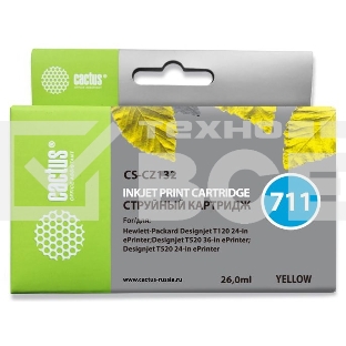 Картридж струйный Cactus CS-CZ132 №711 желтый (26 мл) для HP DesignJet T120/T520