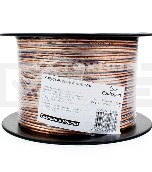 Акустический кабель Cablexpert CC-TC2x1,5-50M, прозрачный,  50 м, на катушке