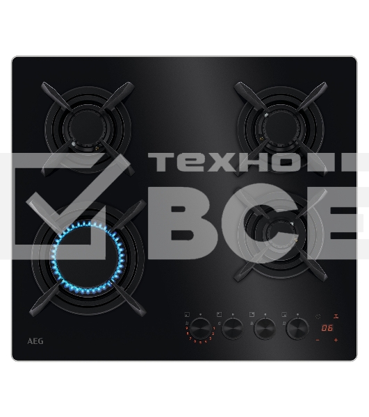 Встраиваемая газовые панели AEG HKB64453NB - газ на стекле, 2 чугунных держателя, газконтроль