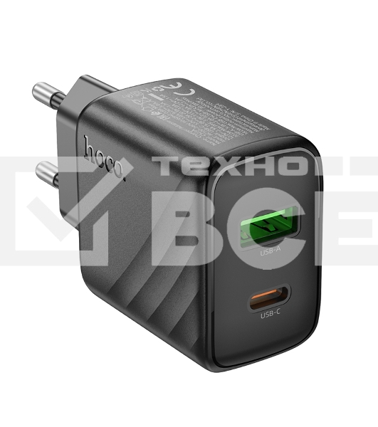 Зарядное устройство Hoco 30Вт, 3А, QC3.0/PD, 1хUSB, 1хType-C, CS23A, черный, коробка