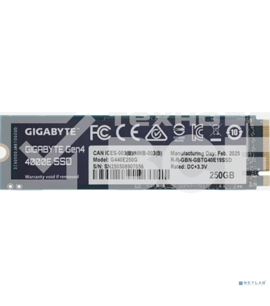 Накопитель SSD GIGABYTE Gen4 4000E, 250Gb, M.2 2280, PCIe 4.0 x4, NVMe, R/W 3500/1800