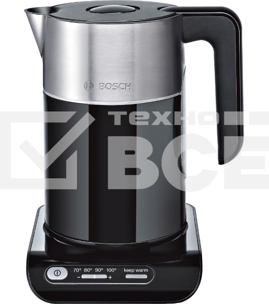 Чайник электрический Bosch TWK8613 1.5 л, 2400 Вт, черный/серебристый (корпус: нержавеющая сталь)