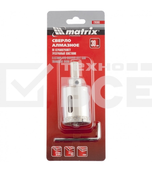 Сверло алмазное Matrix по керамограниту, 30 х 67 мм