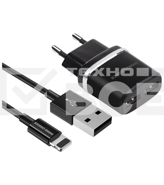 Сетевое зарядное устройство СЗУ 2USB 2.4A для Lightning 8-pin More choice NC22i (Black)