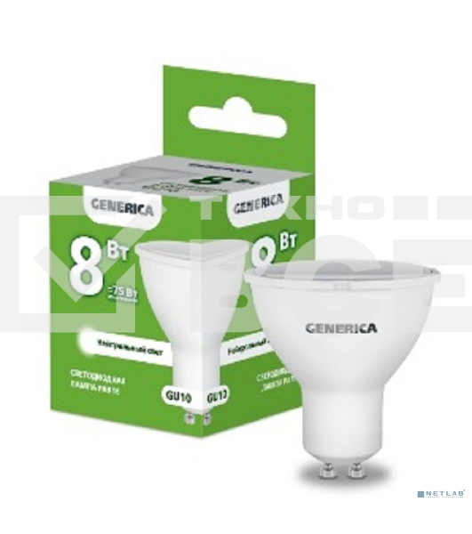 Лампа cветодиодная LED PAR16 IEK LL-PAR16-08-230-40-GU10-G софит 8Вт 230В 4000К GU10 GENERICA