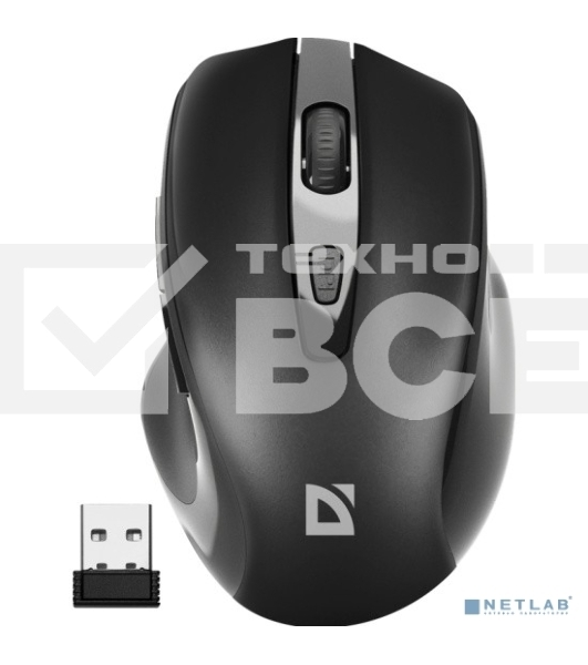 Мышь беспроводная Defender Prime MB-053 черный, 1600 dpi, радиоканал, USB, кнопки - 6