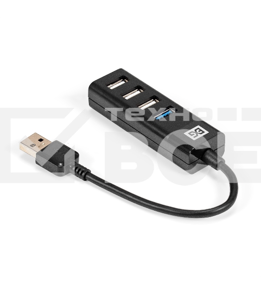 Хаб USB (концентратор) 4-в-1 ExeGate DUB-3213 (кабель-адаптер USB2.0 --> 3xUSB2.0, 1xUSB3.0, Plug&Play, черный)