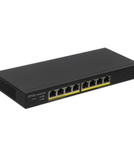 Коммутатор Smart L2 PoE+ Zyxel GS1900-8HP, 8xGE PoE+, настольный, бесшумный, бюджет PoE 70 Вт