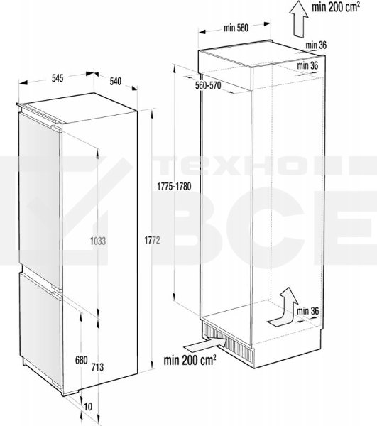 Холодильник Gorenje NRKI2181E1 белый (двухкамерный), встраиваемый