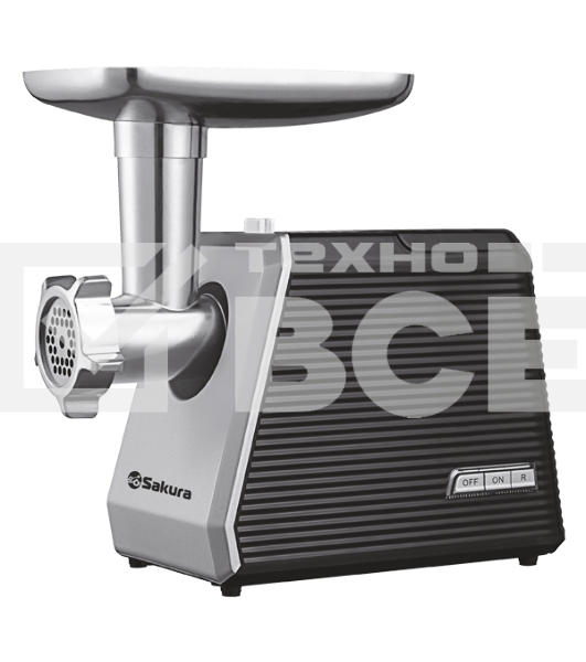 Мясорубка электрическая Sakura SA-6424BK черный, 2000 Вт, 3.5 кг/мин, реверс, защита от перегрузки, насадки - 4