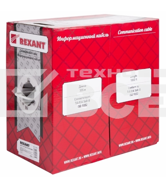 Кабель витая пара Rexant FTP 4PR 24AWG, CAT5e STRANDED (бухта 305 м)