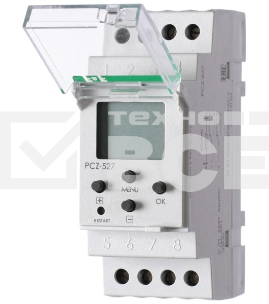Реле времени PCZ-527 (2канала астрономическое 24-264В AC/DC 2х16А 2перекл. IP20 монтаж на DIN-рейке) F&F EA02.002.006