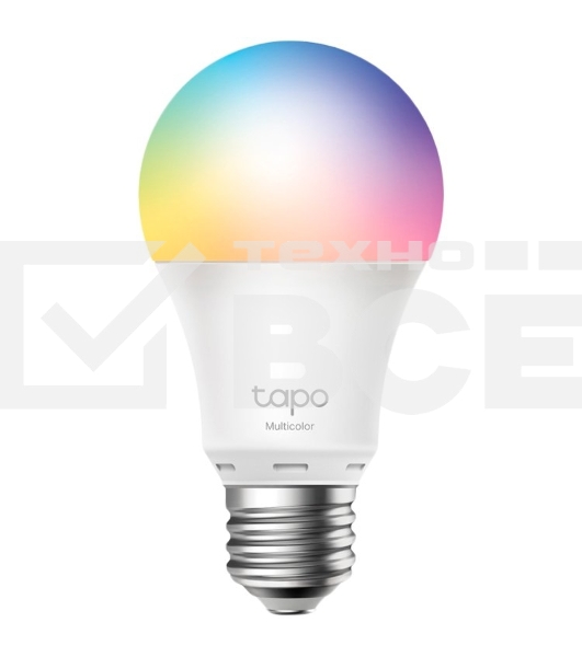 Умная многоцветная Wi‑Fi лампа Tapo Smart WiFi Bulb, A60 size，E27 base, 9.5W, 16 million colors, 2000k-6500k tunable white, 800 lumens brightness and diммable, 802.11b/g/n 2.4G WiFi connection, work with 200-240 V, 50/60 Hz power voltage and frequency, wo