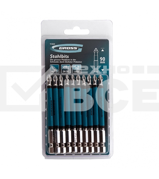 Набор бит Ph2x90, сталь S2, 10шт GROSS 11263