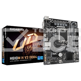 Материнская плата Gigabyte H610M H V3 DDR4, LGA 1700, Intel H610, 2xDDR4, 4xSATA, 1xM.2, 1xPCIe 4.0 x16, 1xPCIe x1, 1xHDMI, 1x 1Gb LAN, 2xUSB-A 3.2 Gen 1, 4xUSB-A 2.0, 3x 3.5 мм, 7.1, mATX