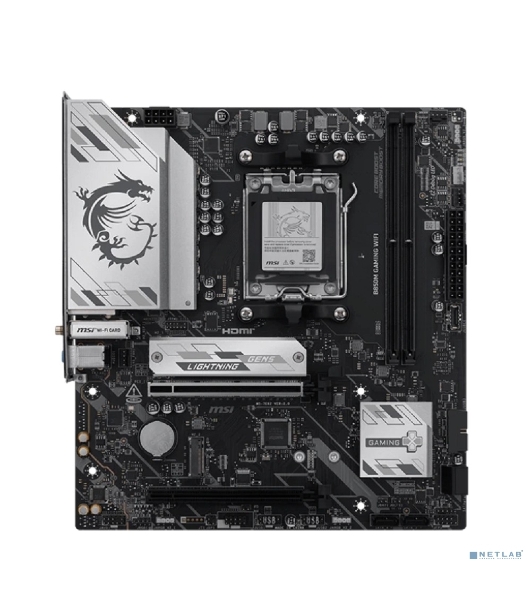 Материнская плата MSI B850M GAMING WIFI, AM5, AMD B850, 2xDDR5, 4xSATA, 2xM.2, 1xPCIe 5.0 x16, 1xPCIe 4.0 x16, 1xDP, 1xHDMI, 1x2.5Gb LAN, Wi-Fi 7, Bluetooth 5.4, 1xUSB-C 10Gbps, 3xUSB-A 5Gbps, 2xUSB-A 2.0, 2x3.5 мм, 7.1, mATX