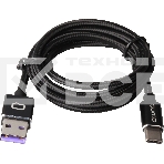 Кабель Qumo Type-С кабель, 1м, USB 2.0, 5В, 5А, 25Вт, тканевая оплетка, стальной коннектор, черный, фото2