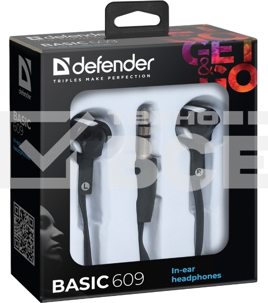 Наушники Defender вставки Basic 609 черный/белый