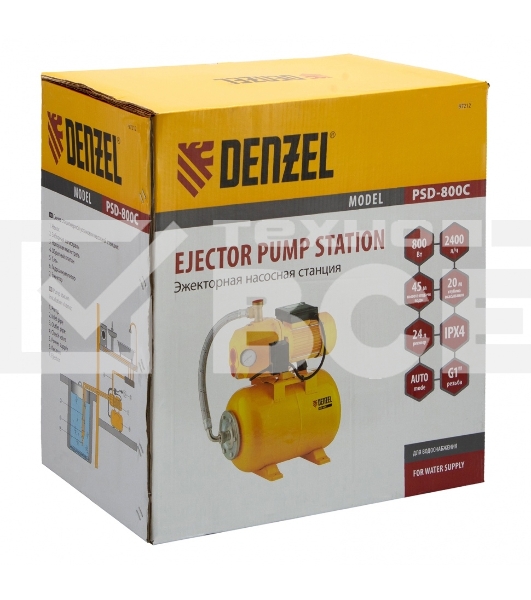 Насосная станция Denzel PSD800C эжекторная 800Вт 2400л/ч ресивер 24л всасывание 20м