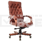 Кресло руководителя Бюрократ T-9928WALNUT светло-коричневый Leather Eichel, кожа, крестов. металл/дерево, фото8