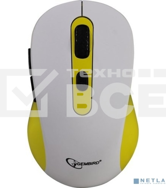 Мышь беспроводная Gembird MUSW-221-Y белый/желтый, 1600 dpi, радиоканал, USB, кнопки - 6